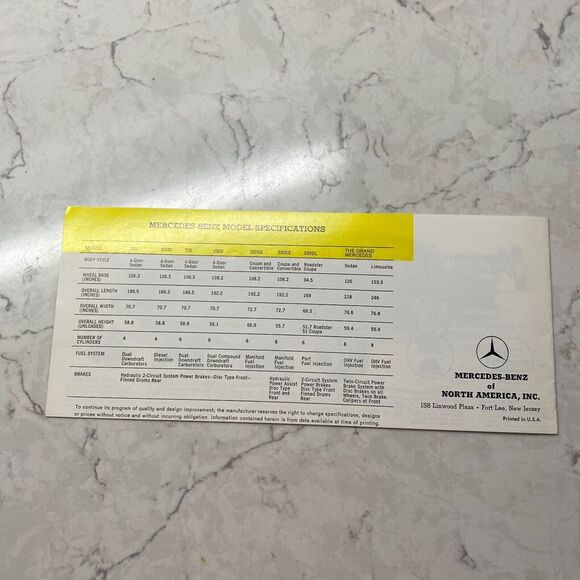 Vintage Mercedes-Benz Passenger Cars Sedan, Coupe and‎ Roadster Sales Brochure - Picture 4 of 4